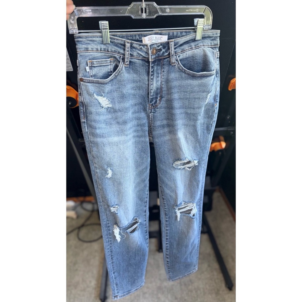 Judy Blue Jeans Womens 7/28 Skinny Fit Distress Light Wash Blue